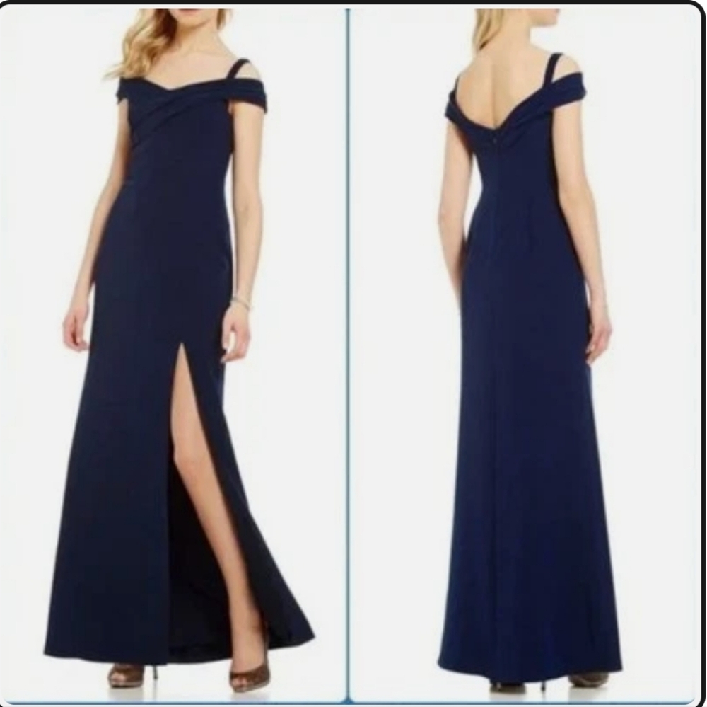 Aidan Mattox Elegant Navy Blue Off-Shoulder Dress Size 6